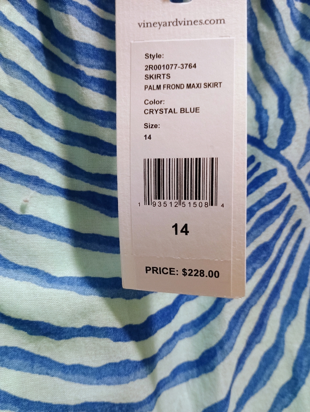 Vineyard Vines Palm Frond Maxi Skirt Crystal Blue - Picture 3 of 4